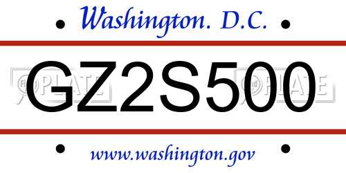 GZ2S500 District Of Columbia License Plate