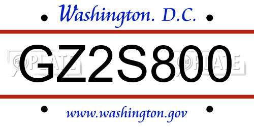 GZ2S800 District Of Columbia License Plate