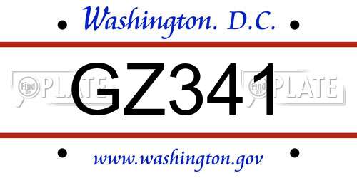 GZ341 District Of Columbia License Plate