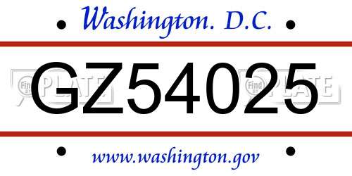 GZ54025 District Of Columbia License Plate
