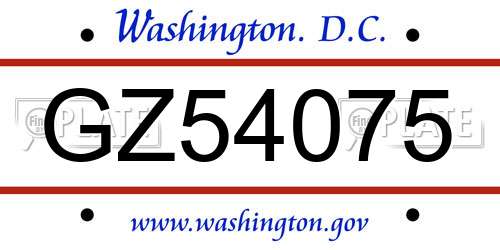 GZ54075 District Of Columbia License Plate