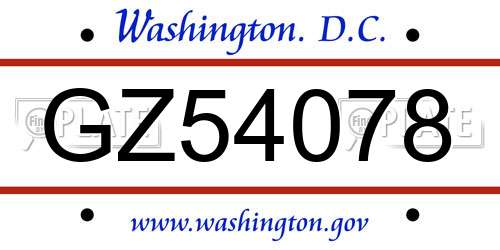 GZ54078 District Of Columbia License Plate