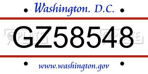 GZ58548 District Of Columbia License Plate