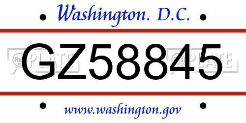 GZ58845 District Of Columbia License Plate