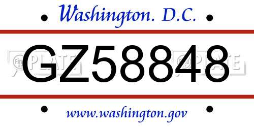 GZ58848 District Of Columbia License Plate