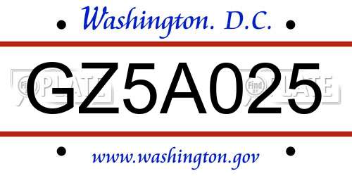 GZ5A025 District Of Columbia License Plate