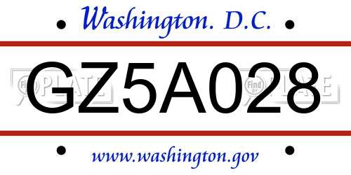 GZ5A028 District Of Columbia License Plate