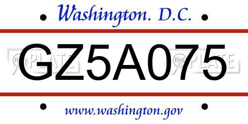GZ5A075 District Of Columbia License Plate