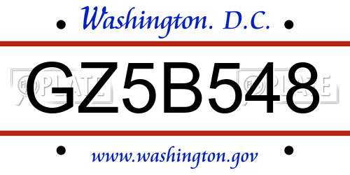 GZ5B548 District Of Columbia License Plate
