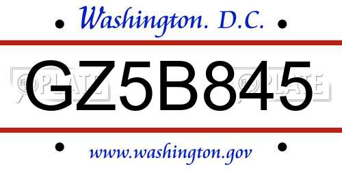 GZ5B845 District Of Columbia License Plate