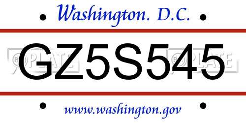 GZ5S545 District Of Columbia License Plate