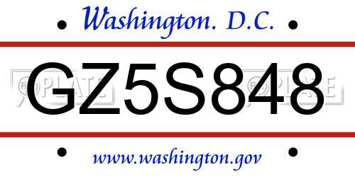GZ5S848 District Of Columbia License Plate