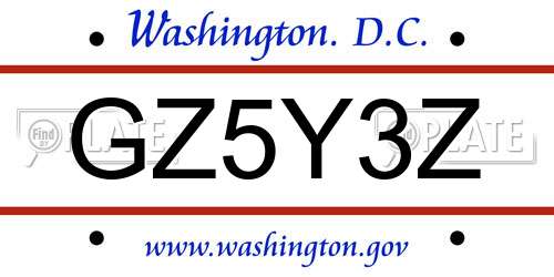 GZ5Y3Z District Of Columbia License Plate