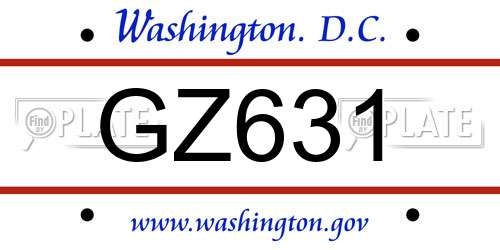 GZ631 District Of Columbia License Plate