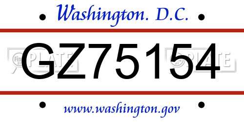 GZ75154 District Of Columbia License Plate