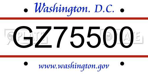 GZ75500 District Of Columbia License Plate
