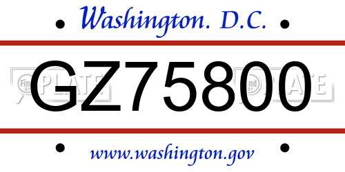 GZ75800 District Of Columbia License Plate