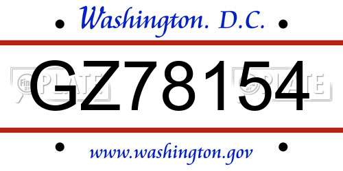 GZ78154 District Of Columbia License Plate