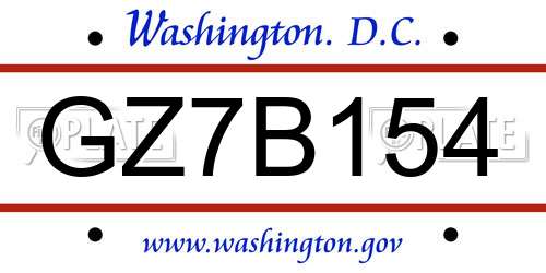 GZ7B154 District Of Columbia License Plate