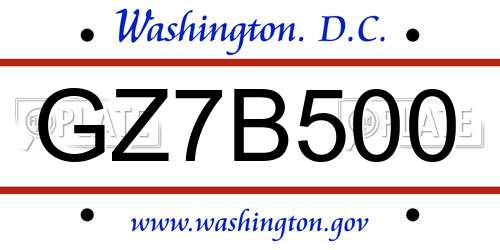 GZ7B500 District Of Columbia License Plate