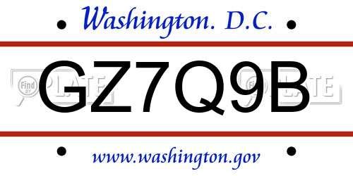 GZ7Q9B District Of Columbia License Plate