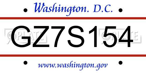 GZ7S154 District Of Columbia License Plate