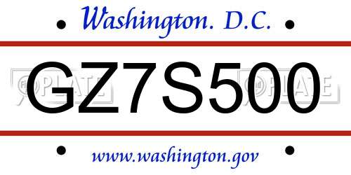GZ7S500 District Of Columbia License Plate