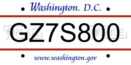 GZ7S800 District Of Columbia License Plate