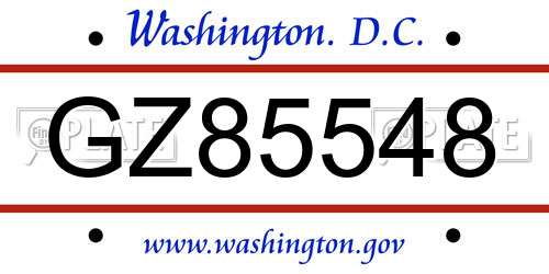 GZ85548 District Of Columbia License Plate