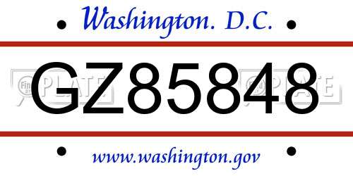 GZ85848 District Of Columbia License Plate