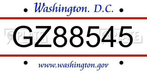 GZ88545 District Of Columbia License Plate