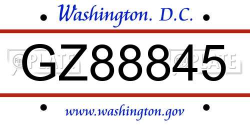 GZ88845 District Of Columbia License Plate