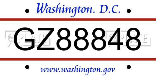 GZ88848 District Of Columbia License Plate