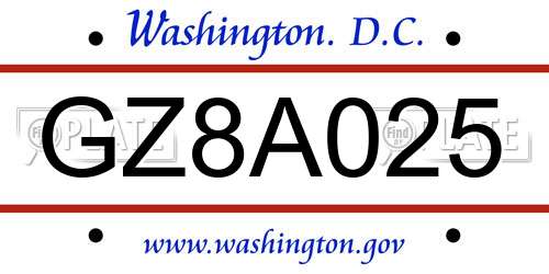 GZ8A025 District Of Columbia License Plate