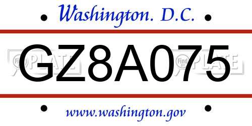 GZ8A075 District Of Columbia License Plate