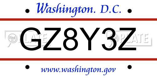 GZ8Y3Z District Of Columbia License Plate