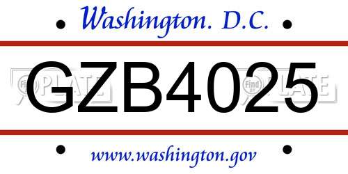 GZB4025 District Of Columbia License Plate