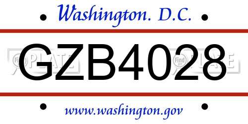 GZB4028 District Of Columbia License Plate