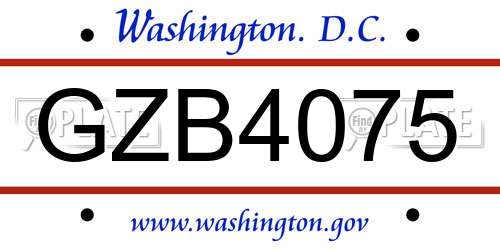 GZB4075 District Of Columbia License Plate