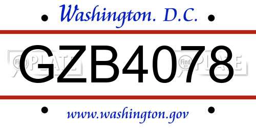 GZB4078 District Of Columbia License Plate