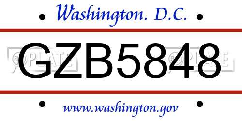 GZB5848 District Of Columbia License Plate