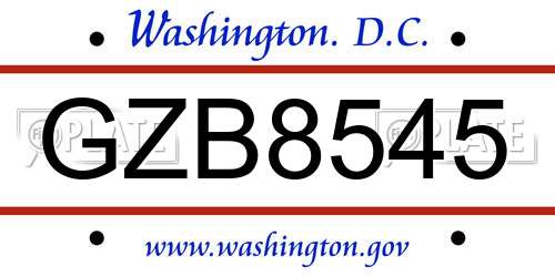 GZB8545 District Of Columbia License Plate