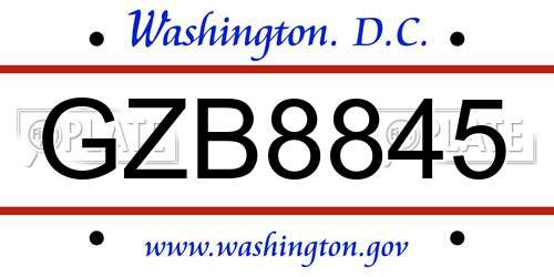GZB8845 District Of Columbia License Plate