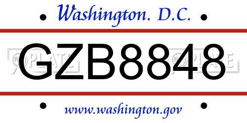 GZB8848 District Of Columbia License Plate