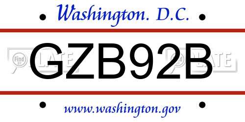 GZB92B District Of Columbia License Plate