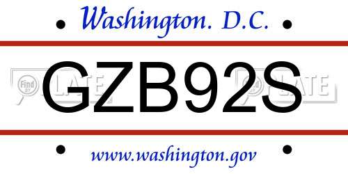 GZB92S District Of Columbia License Plate