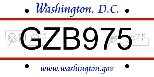 GZB975 District Of Columbia License Plate
