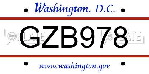 GZB978 District Of Columbia License Plate