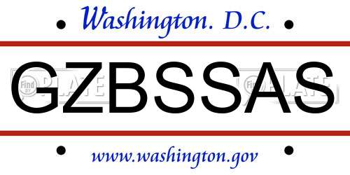 GZBSSAS District Of Columbia License Plate