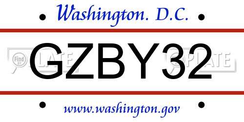 GZBY32 District Of Columbia License Plate